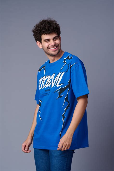 Go Devil Lightening Printed Royal Blue Oversized T-Shirt for Men by Go ...