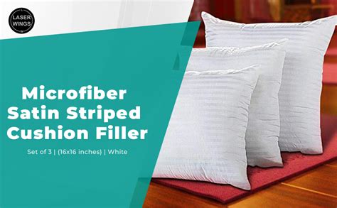 Buy LASER WINGS Microfiber Satin Striped Cushion Filler Set of 3 (16x16 ...