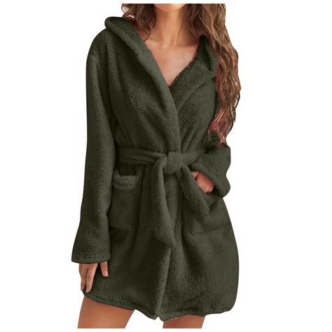 qolati Plus Size Robes for Women Fuzzy Plush Sleepwear Bathrobe Winter ...