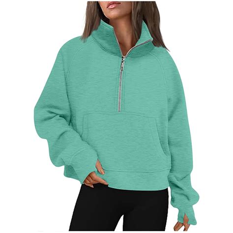 JUUYY Women Half Zip Pullover Sweatshirts Fall Winter Plus Size Long Sleeve Casual Solid Quarter ...
