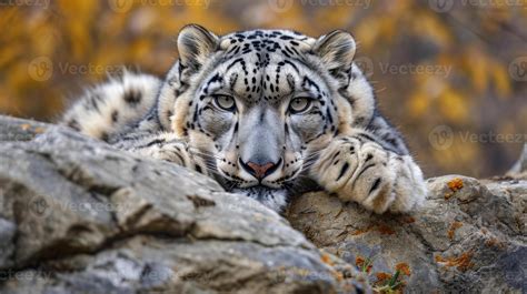 Closeup of the snow leopards alert expression as it surveys its ...