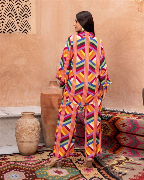 Buy Multicolour Striped Co-ord Set Online in india – Ambraee