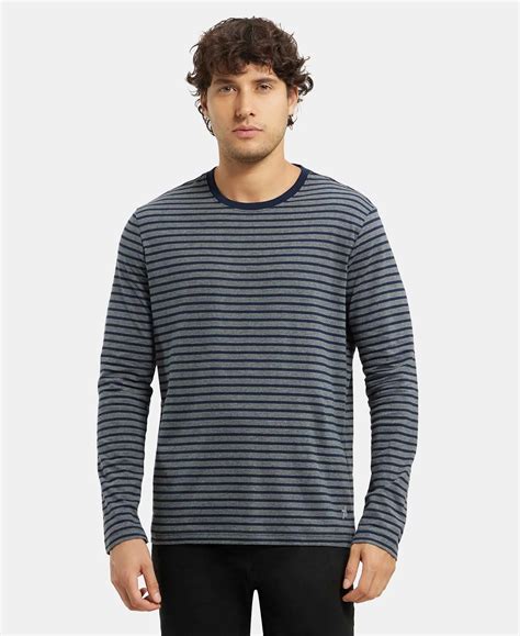 Buy Super Combed Cotton Rich Striped Round Neck Full Sleeve T-Shirt ...