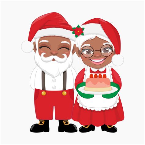 Black Santa in Casual Wear and Mrs.Claus holding Cake Vector or Couple ...