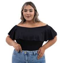 Blusas Plus Size Feminina Elegante Canelada Babado Ombro De Fora A ...