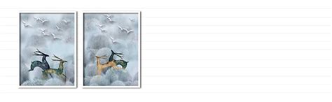 Art Street White & Blue Running Deer Framed Canvas Painting Set of 2 ...