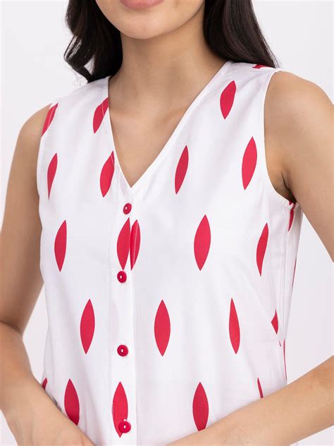 Buy White And Red Cotton Geometric Print Dress Online | FableStreet