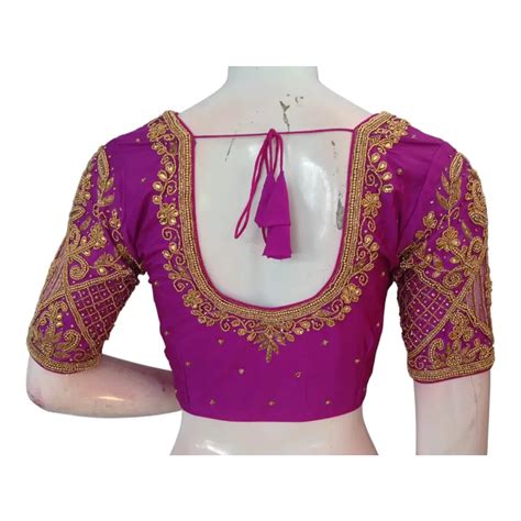 Purple Wedding Silk Saree Blouse with Intricate Aari Handwork ...
