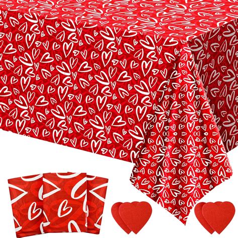 Amazon.com: PERFQU 3 Pcs Valentines Tablecloth-Heart Love Valentine's ...