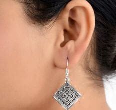 92.5 Sterling Silver Earrings Square Diamond Shape Dangle Earrings