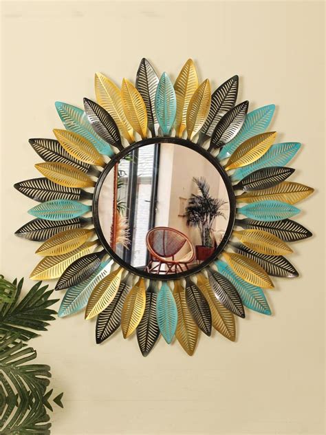 Buy | Gold-Toned & Blue Framed Wall Decor Mirror | Tied Ribbons