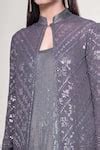 Buy Grey Silk, Chiffon Sequins Keyhole Neck, Embroidered Jacket Farshi ...