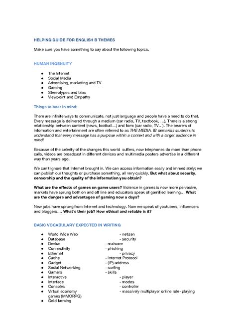 Summary Topics IB .docx copy - HELPING GUIDE FOR ENGLISH B THEMES Make ...