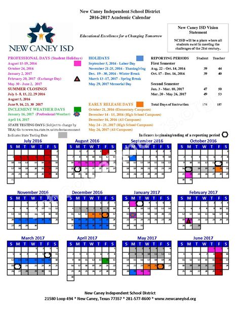 2016 - 2017 District Calendar | New Caney Independent School District ...