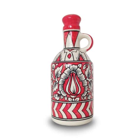 Red Ceramic Oil Canister| Hand-Painted Elegance