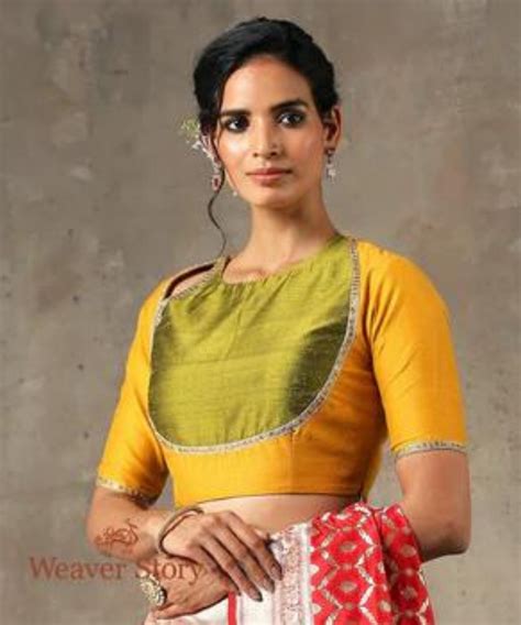 Mustard Matka Style Blouse Munga Silk with Embroidery – WeaverStory