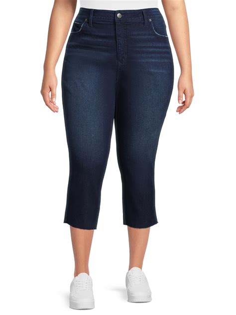 Terra & Sky Women's Plus High Rise Skinny Stretch Denim Capri Jeans ...