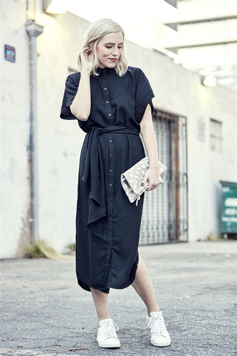 BLACK MIDI DRESS + WHITE SNEAKERS - Love & Loathing Los Angeles