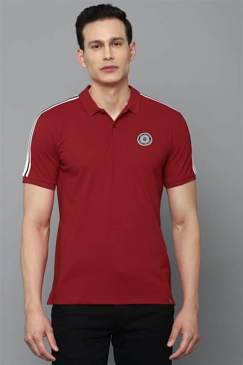 Buy Men Red Solid Polo Neck T-shirt Online - 566597 | Louis Philippe