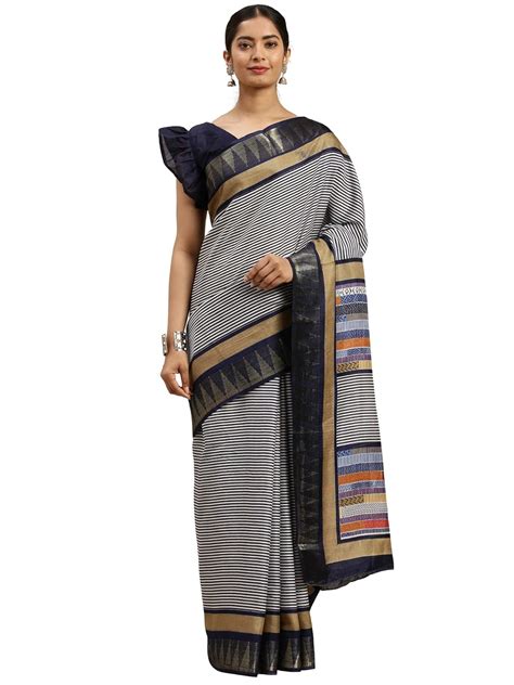 AKHILAM Women's Lehariya Print Linen Blend Saree with Unstitched Blouse ...