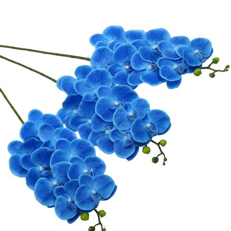 Buy Tied Ribbons 3 Pcs Artificial Orchid Flowers (Blue, 93.98 Cm) For ...