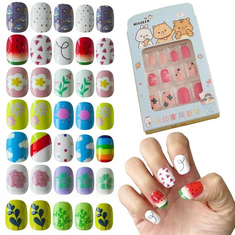 Buy DHANABAPA Kids Stick on Nails, Kids False Nails Cartoon Press on ...