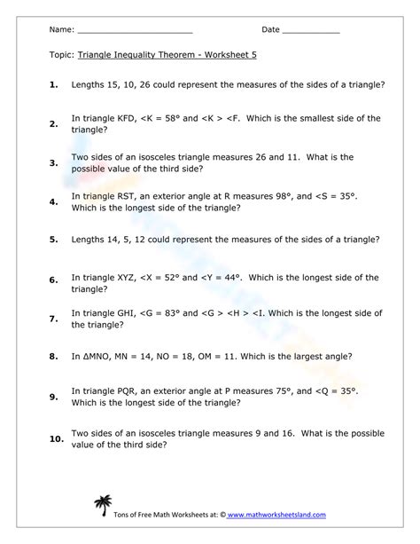 Image result for Triangle Inequality Theorem Worksheet