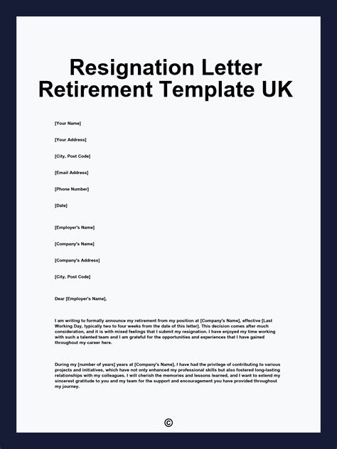 Resignation Letter Retirement Template UK