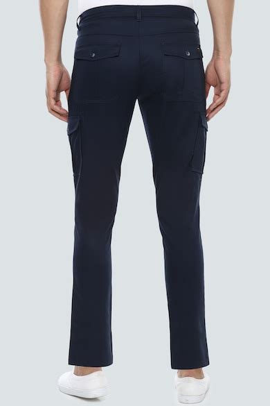 Buy Men Navy Contemporary Fit Solid Flat Front Casual Trousers Online ...