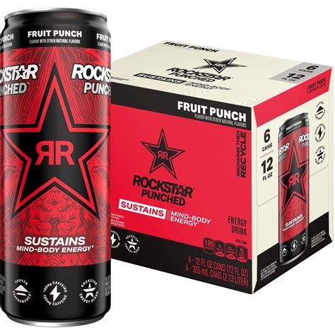 Rockstar Punched Energy Drink Fruit Punch 12 fl Oz 6 Count Cans ...
