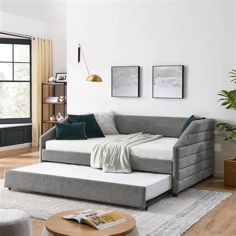 Amazon.com: Full Daybed with Trundle, Diamond-Tufted Upholstered Full ...