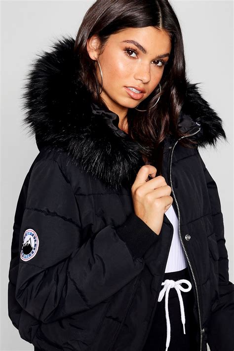 Womens Black Puffer Coat With Fur Hood at Paige Brown blog