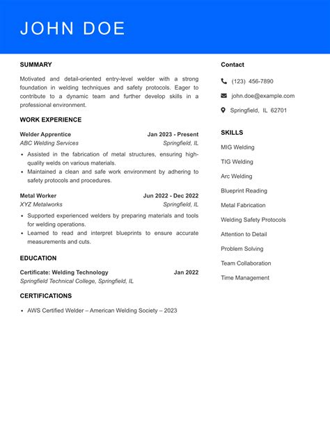Welder Resume Example - My Resume Star