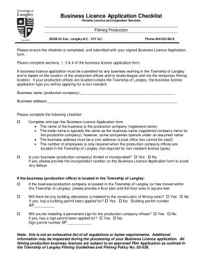 Fillable Online Business Licence Application Checklist - Township of ...
