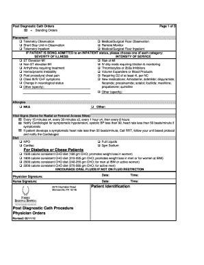 Fillable Online Post Diagnostic Cath Orders Fax Email Print - pdfFiller