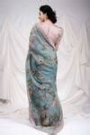 Buy Blue Organza, Bird Cage Theme Hand Painted Saree With Unstitched ...