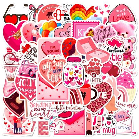 50 Romantic Valentine's Day Stickers Cartoon INS Sweet Valentine's Day ...