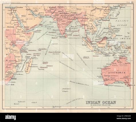 Sketch chart of the Indian Ocean. British territories in pink 1898 old map Stock Photo - Alamy