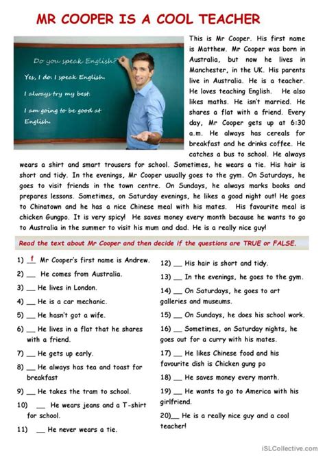 Image result for Reading Comprehension Worksheets Present Simple