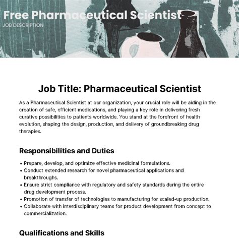 Free Pharmaceutical Scientist Job Description Template to Edit Online