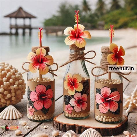 Hibiscus Flower Bottle Decoration Ideas, Floral Bottle Craft Ideas