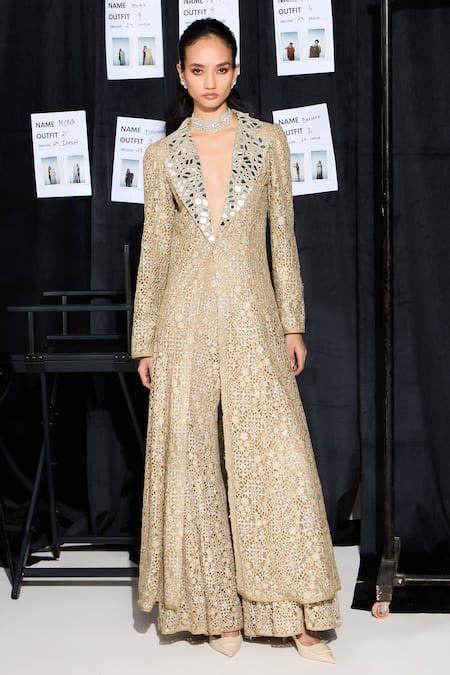 Buy Beige Floral Lace Embroidery Mirror Bootcut Pant For Women by ...