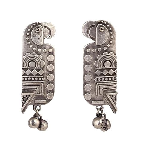 El Regalo Oxidized Bird Ghungroo Stud Earrings- Silver Lookalike Parrot ...