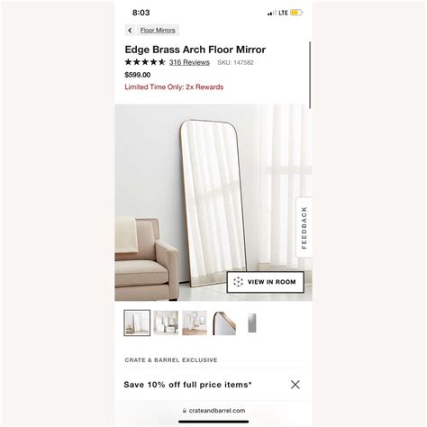 Crate & Barrel Brass Edge Arched Floor Mirror - AptDeco