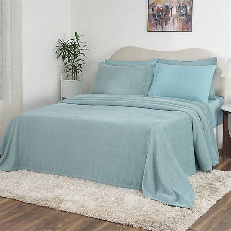 Buy Caroline Woven Herringbone Pattern with Soft Drape Style Aqua Bed ...