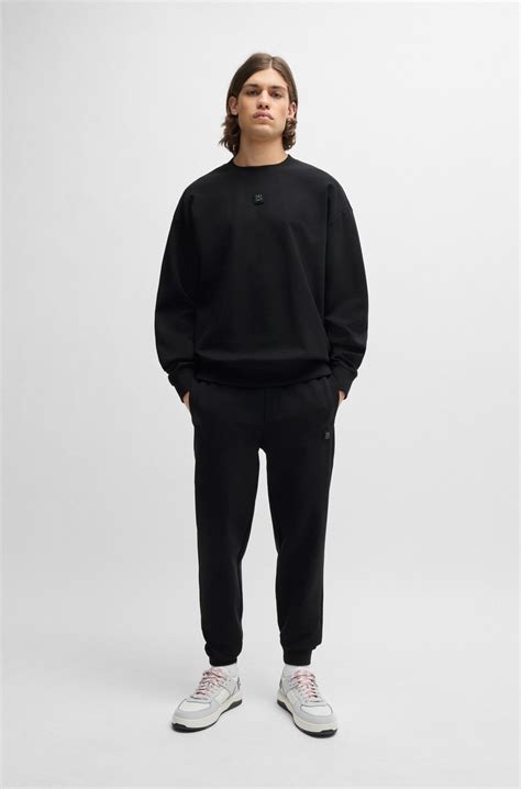 HUGO - Stretch-cotton regular-fit sweatshirt with stacked logo