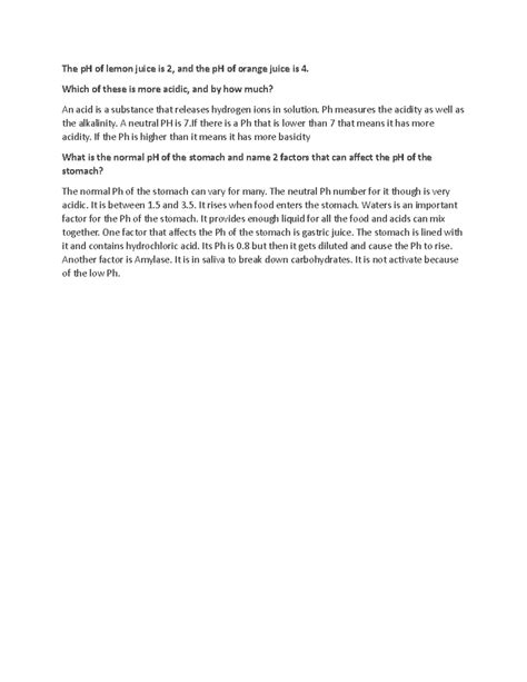 Document 172 - disussion about the levels - The pH of lemon juice is 2 ...