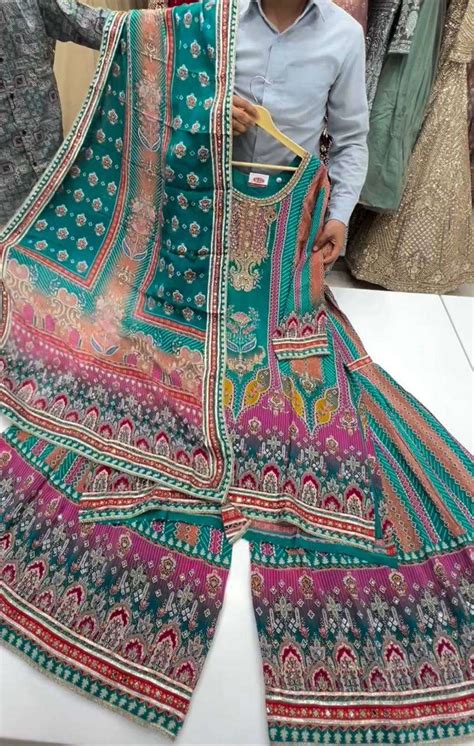 LG 1840 GREEN COLOUR MASLIN WITH MIRROR EMBROIDERY WORK PARTYWEAR LOOK ...