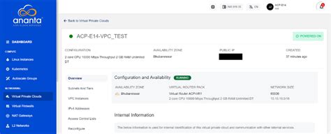 Create, List and View VPCs | Ananta Cloud Technical Documentation