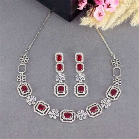 Ruby American Diamond Jewellery Set - Aarohi |Twinkklzz|
